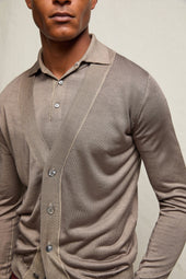 Cardigan in seta e cashmere tortora