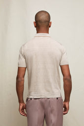 Polo in lino e cotone beige con bottoni