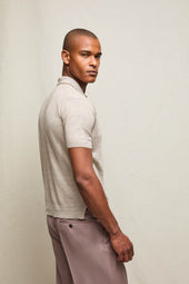 Polo in lino e cotone beige con bottoni