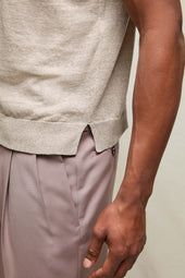 Polo in lino e cotone beige con bottoni