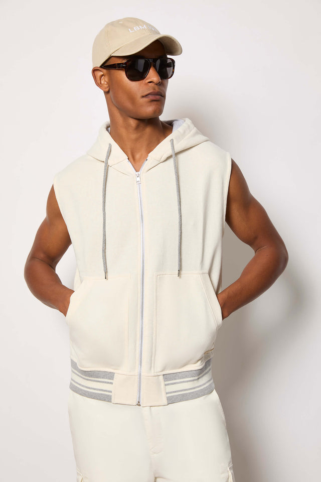 Smanicato in felpa con zip bianco