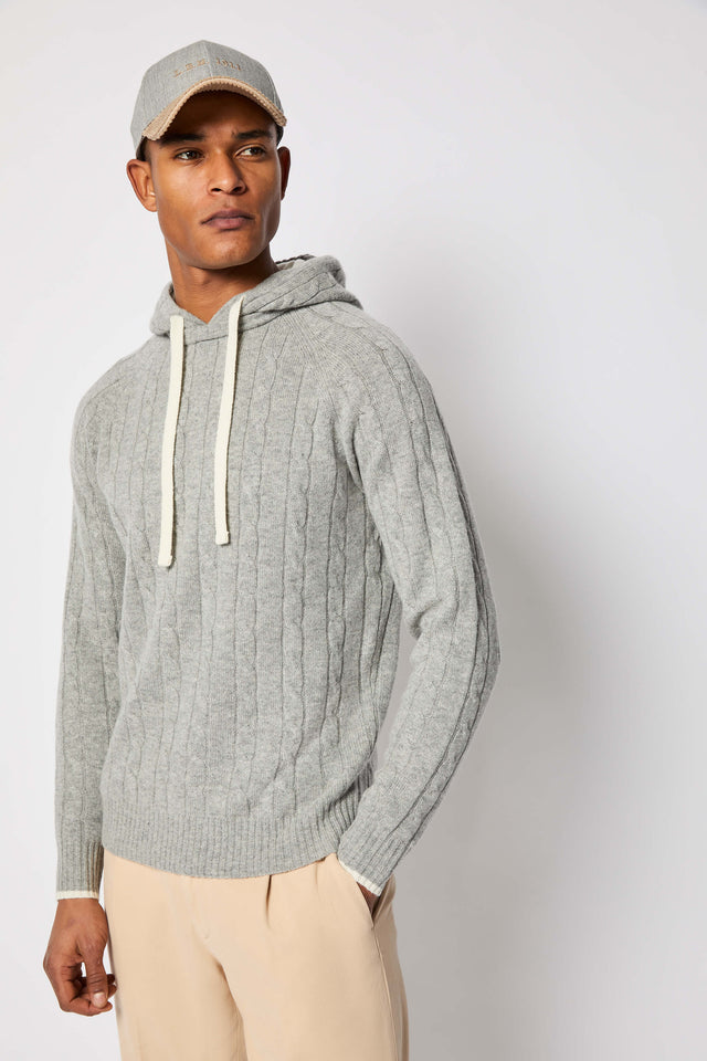 Felpa In Maglia Con Cappuccio Grigia