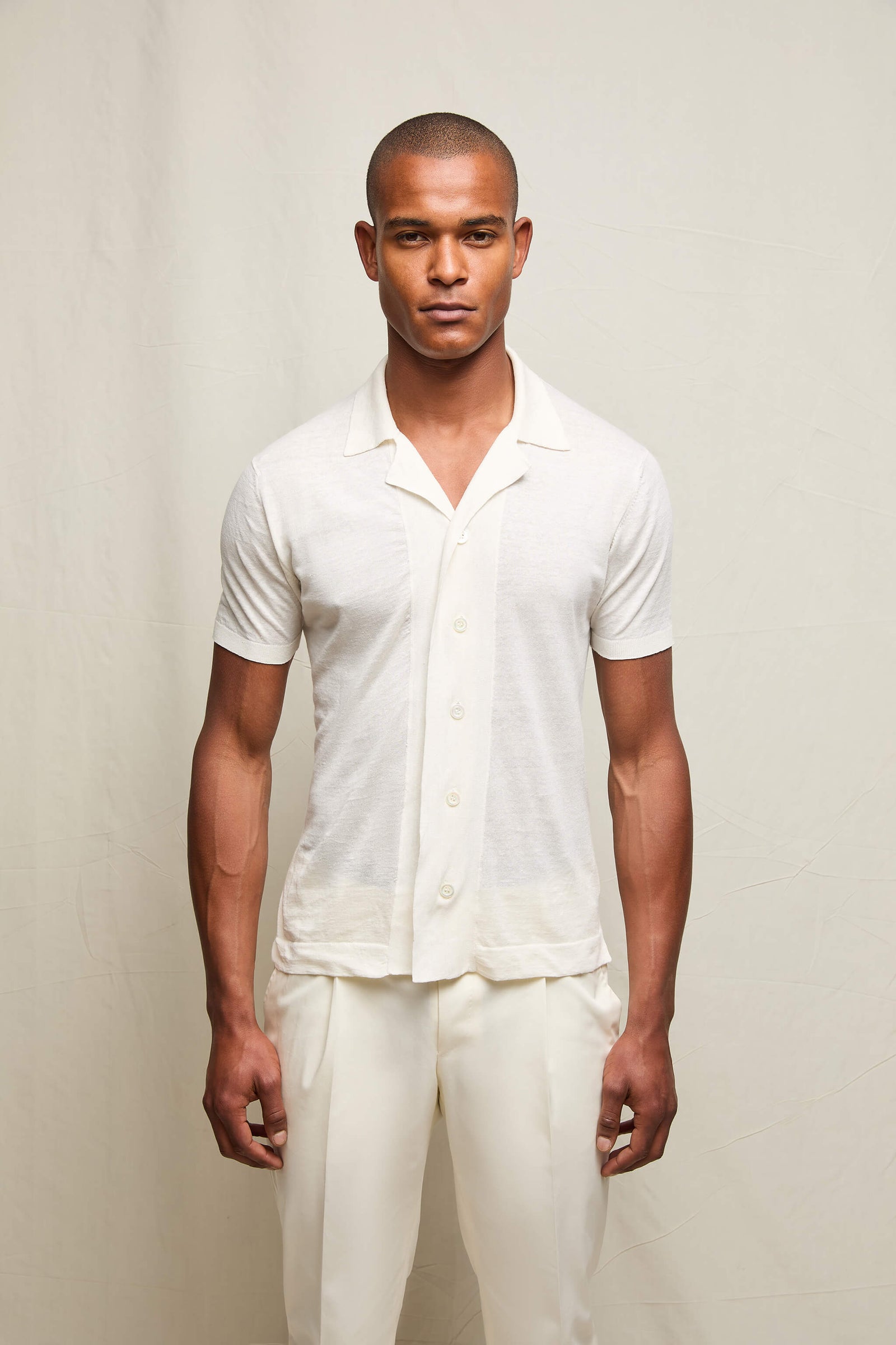 Camicia In Maglia Lino E Cotone Avorio