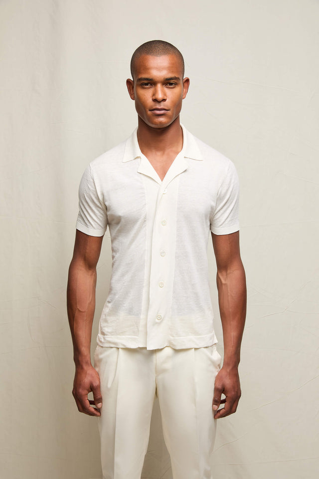 Camicia in maglia lino e cotone avorio