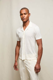 Camicia in maglia lino e cotone avorio