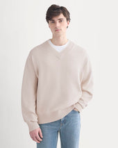 Relaxed V-Neck Sweater in Everyday Cotton | Heathered Oat