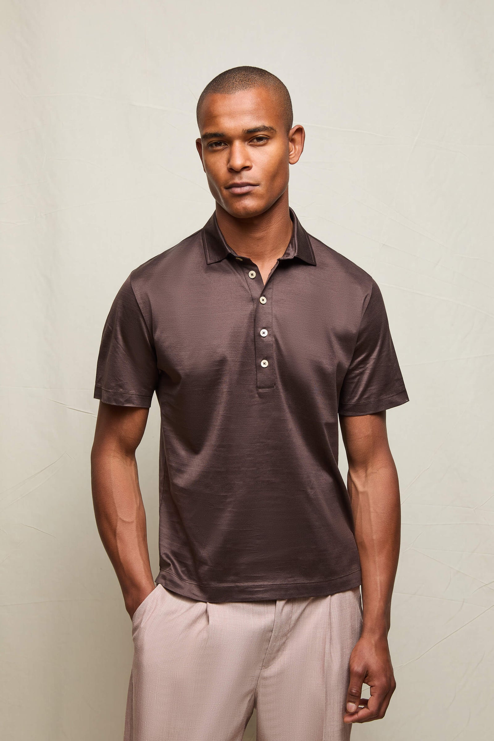 Polo Mezza Manica In Jersey Marrone