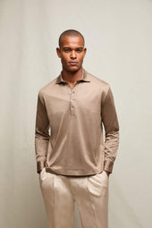 Polo manica lunga in jersey sabbia