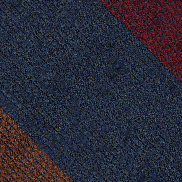 Triple Block Stripe Shantung Grenadine Bespoke Tie - Navy / Cherry / Brown