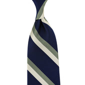 Japanese Repp Stripe Silk Tie - Navy / Army / Cream