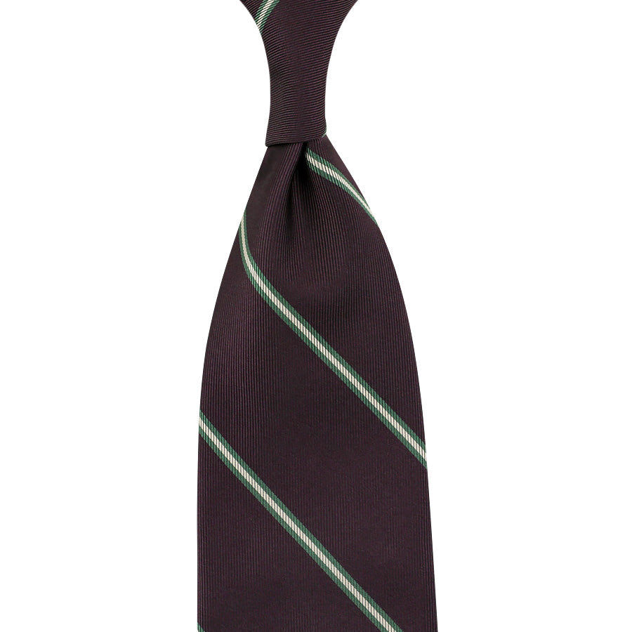 Repp Stripe Silk Tie Eggplant Hand Rolled