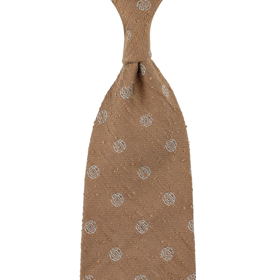 Shibumi Flower Shantung Silk Tie Beige Hand Rolled