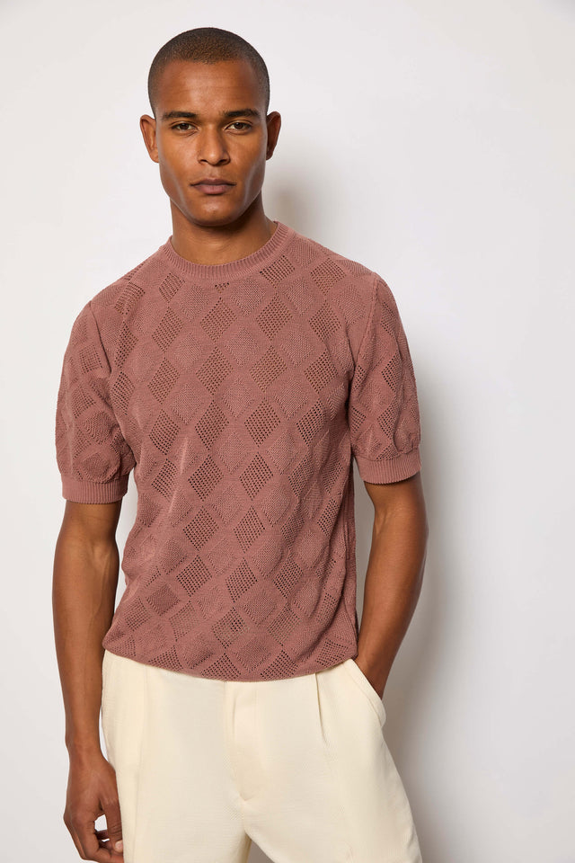 Sweater manica corta traforata bordeaux
