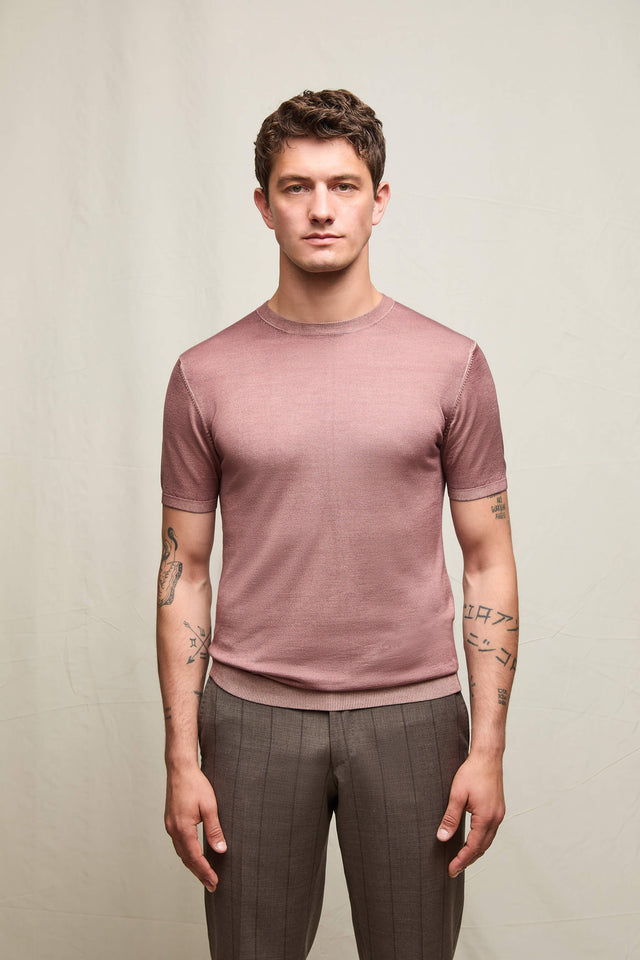 Maglia manica corta in seta e cashmere rosa