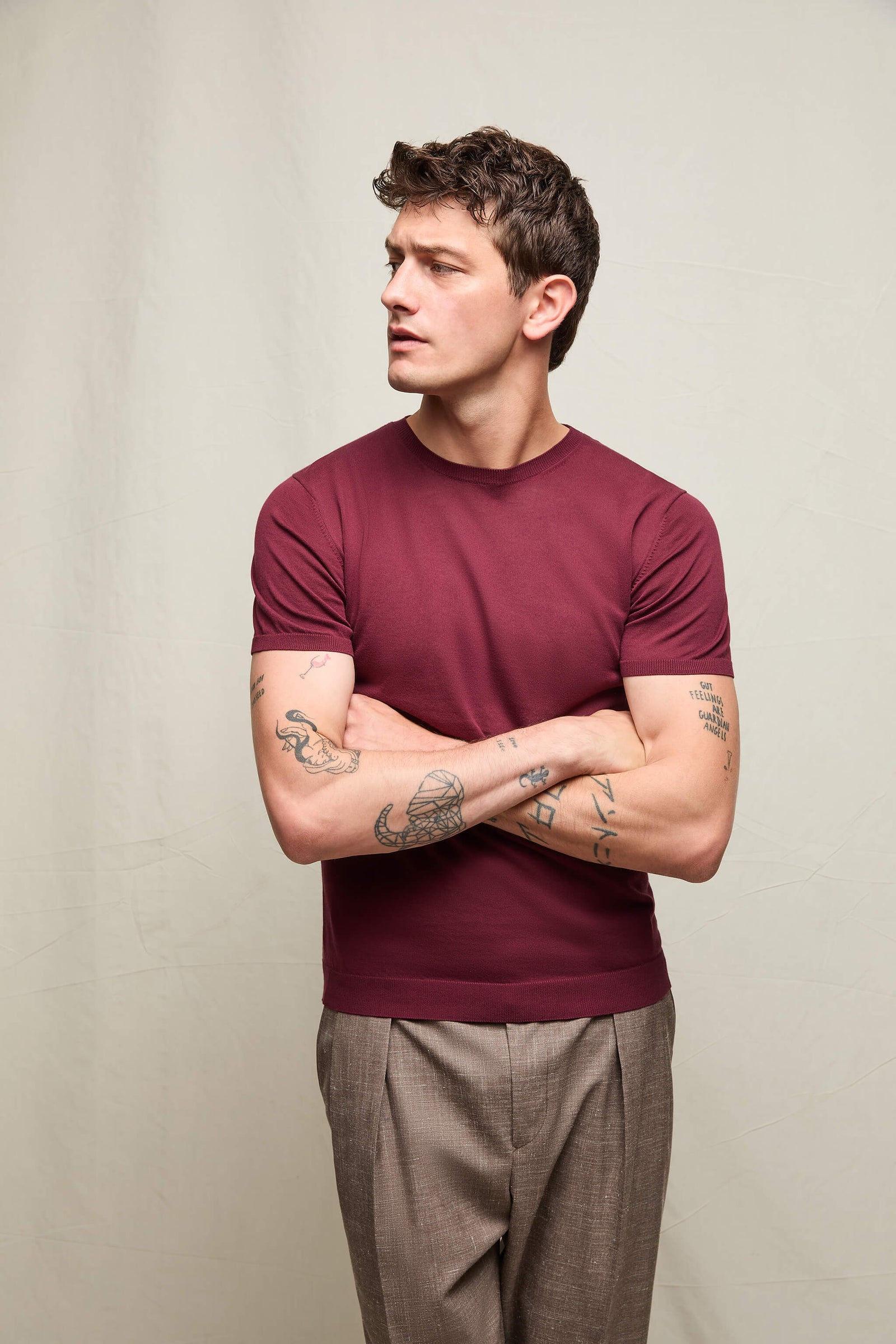 Maglia Manica Corta In Cotone Bordeaux