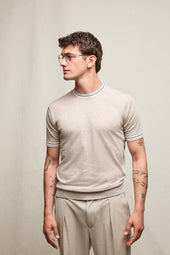 Maglia manica corta in lino e cotone beige