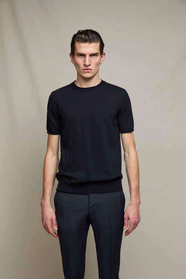Maglia manica corta in cotone blu profondo