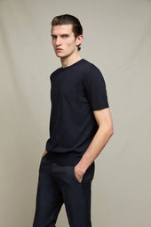 Maglia Manica Corta In Cotone Blu Profondo