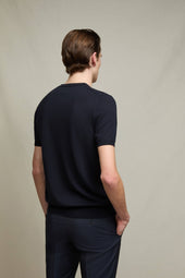 Maglia Manica Corta In Cotone Blu Profondo