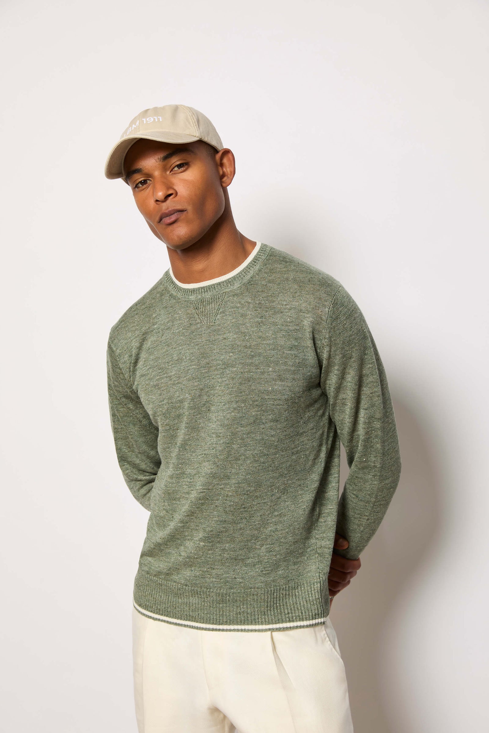 Sweater Manica Lunga In Lino Verde