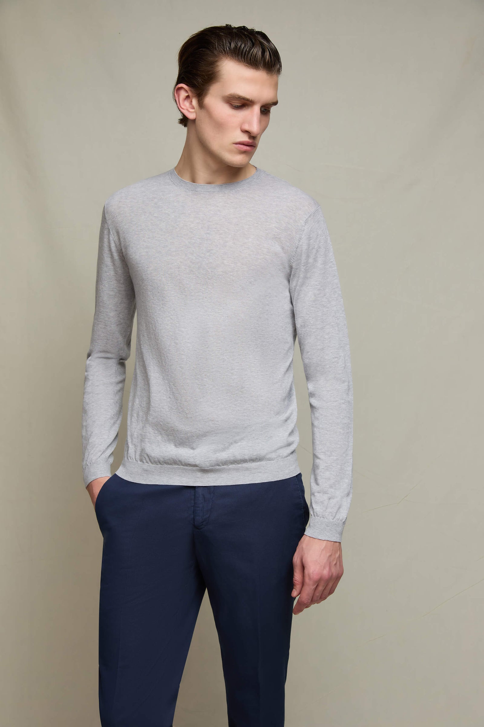 Maglia Manica Lunga Grigio Chiaro Melange