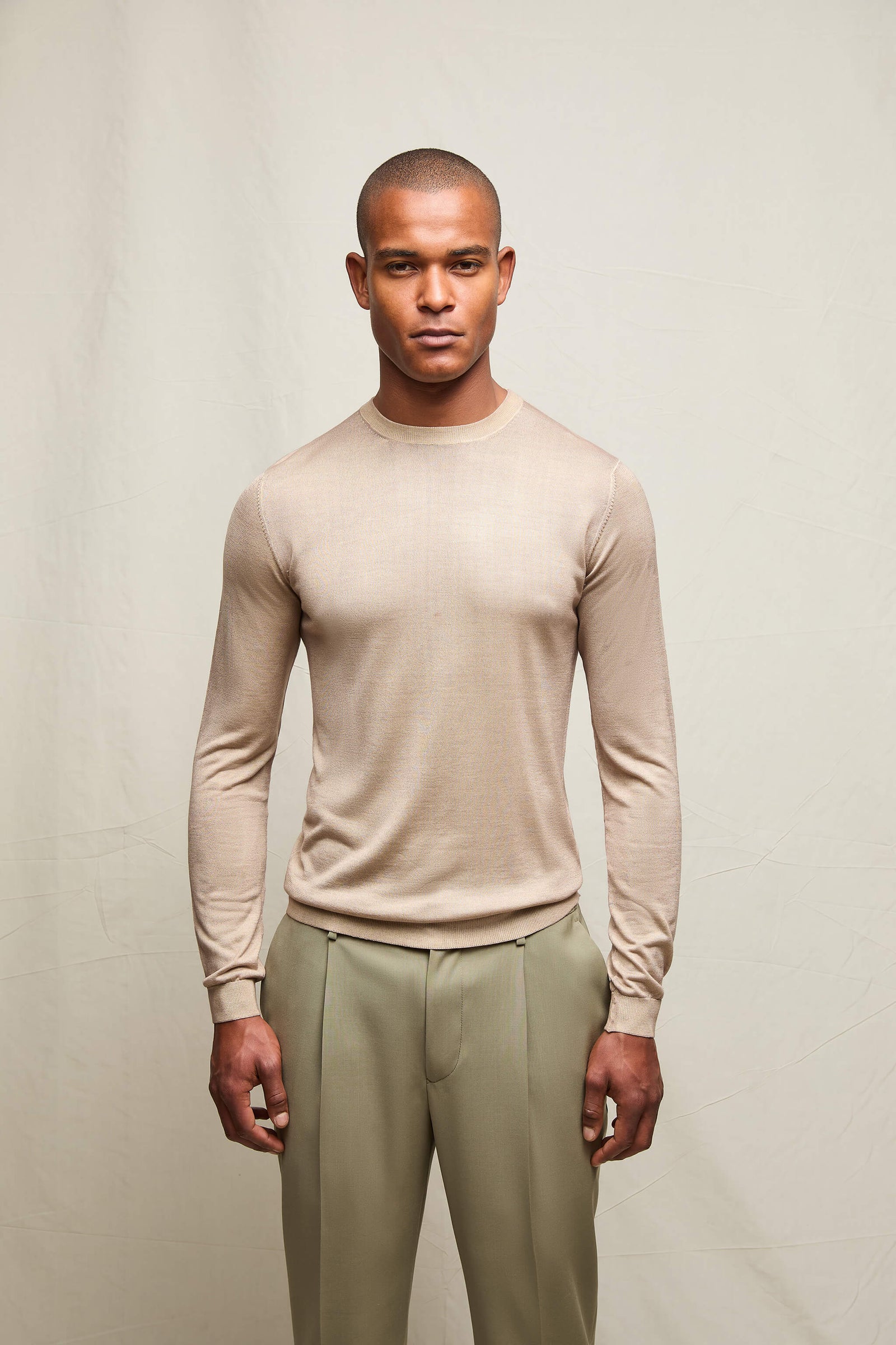 Maglia Girocollo In Seta E Cashmere Beige