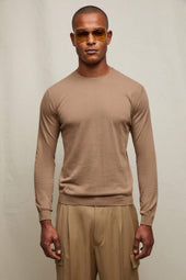 Maglia manica lunga in cotone cammello