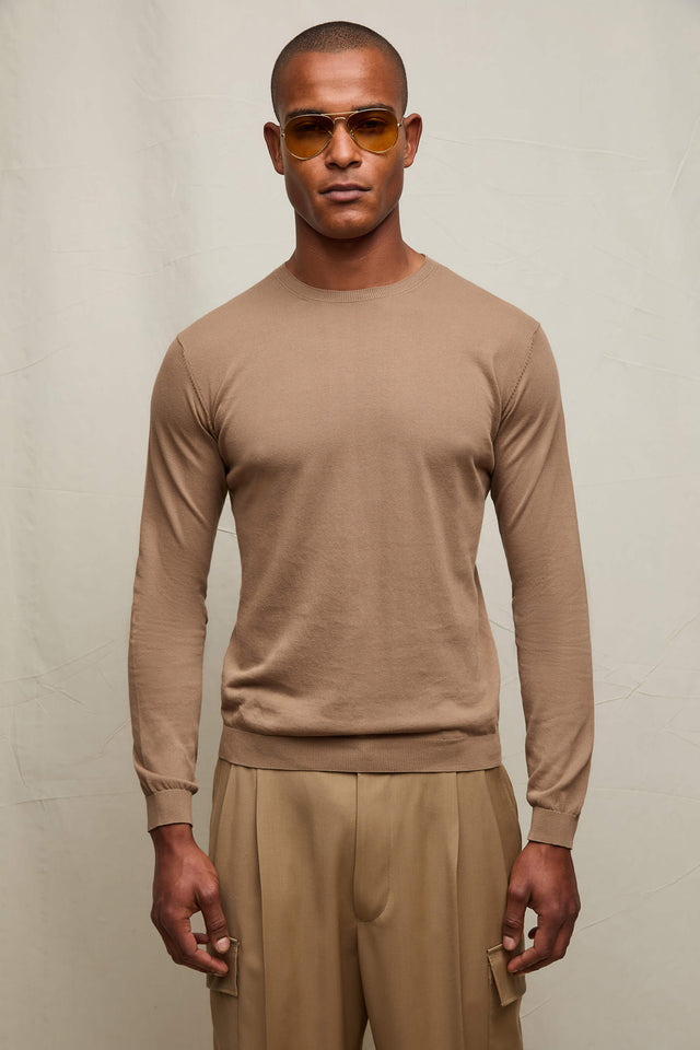 Maglia manica lunga in cotone cammello
