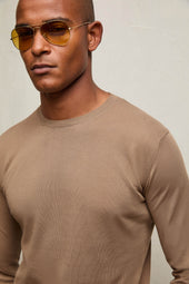 Maglia manica lunga in cotone cammello