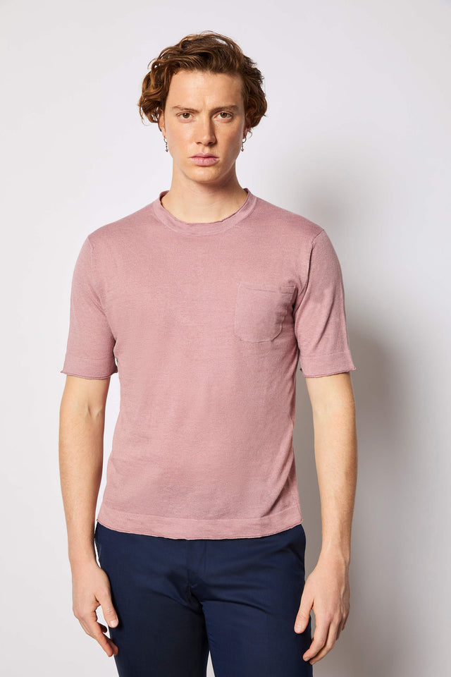 Sweater manica corta con taschino rosa