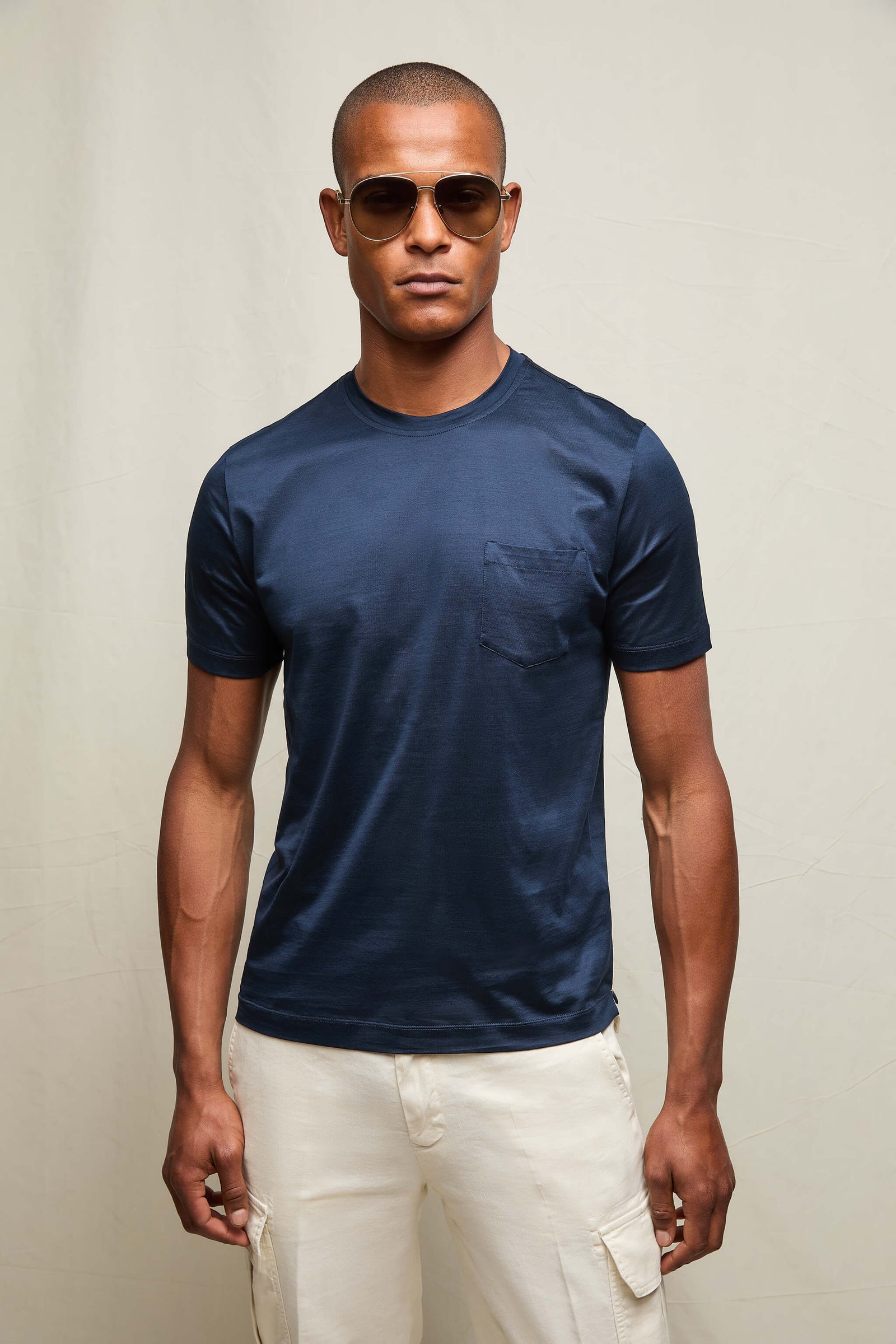 T Shirt In Cotone Blu Profondo
