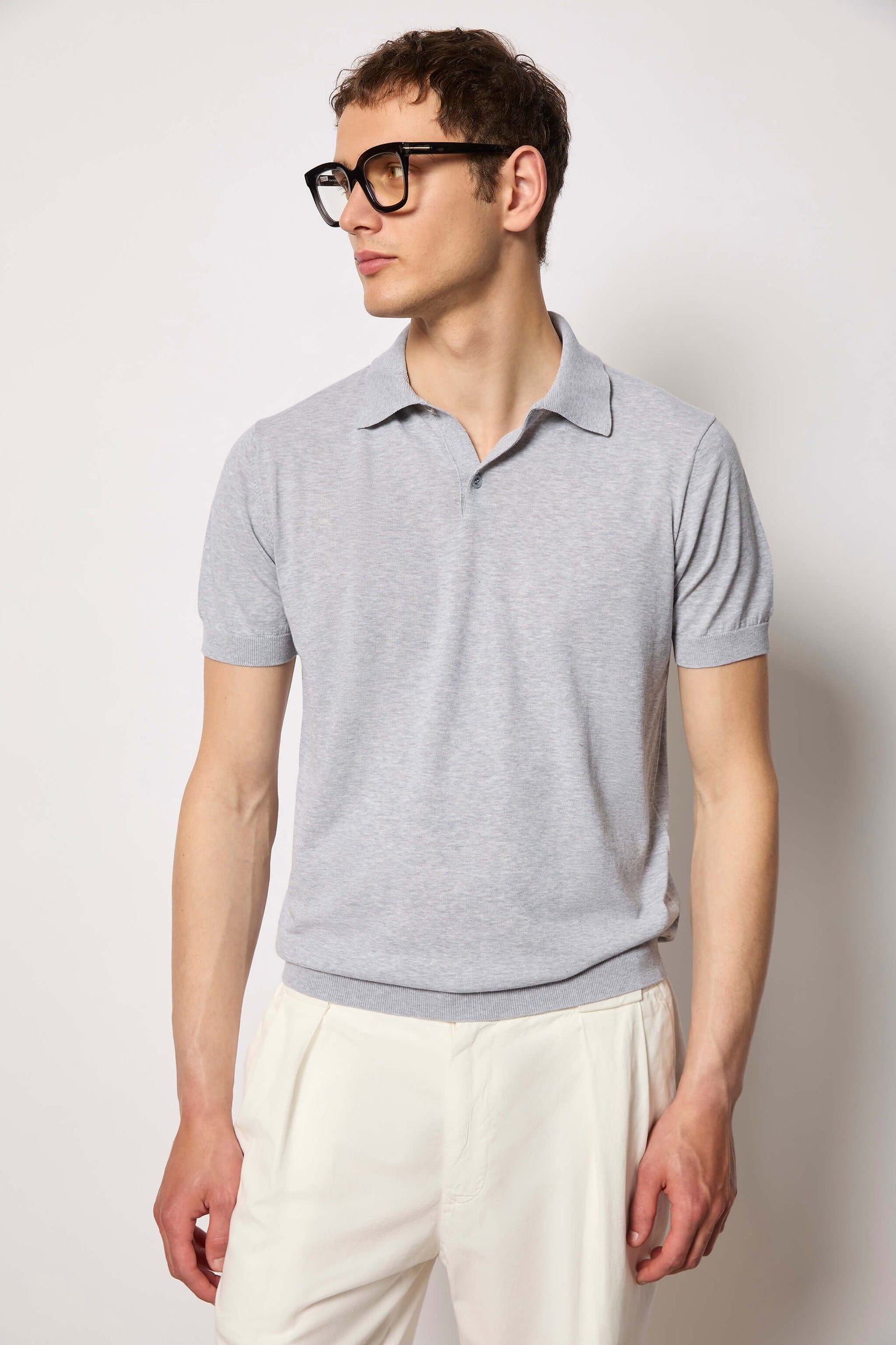 Polo In Maglia Grigio Melange