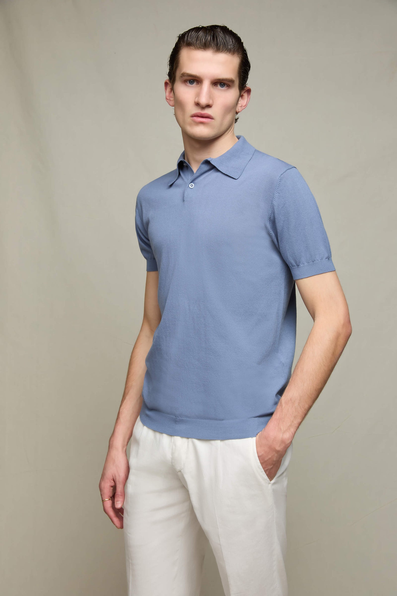 Polo In Maglia Azzurro Soft
