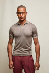 Polo in maglia seta e cashmere tortora