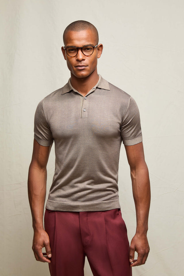 Polo in maglia seta e cashmere tortora