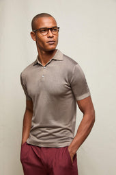 Polo in maglia seta e cashmere tortora