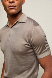 Polo in maglia seta e cashmere tortora