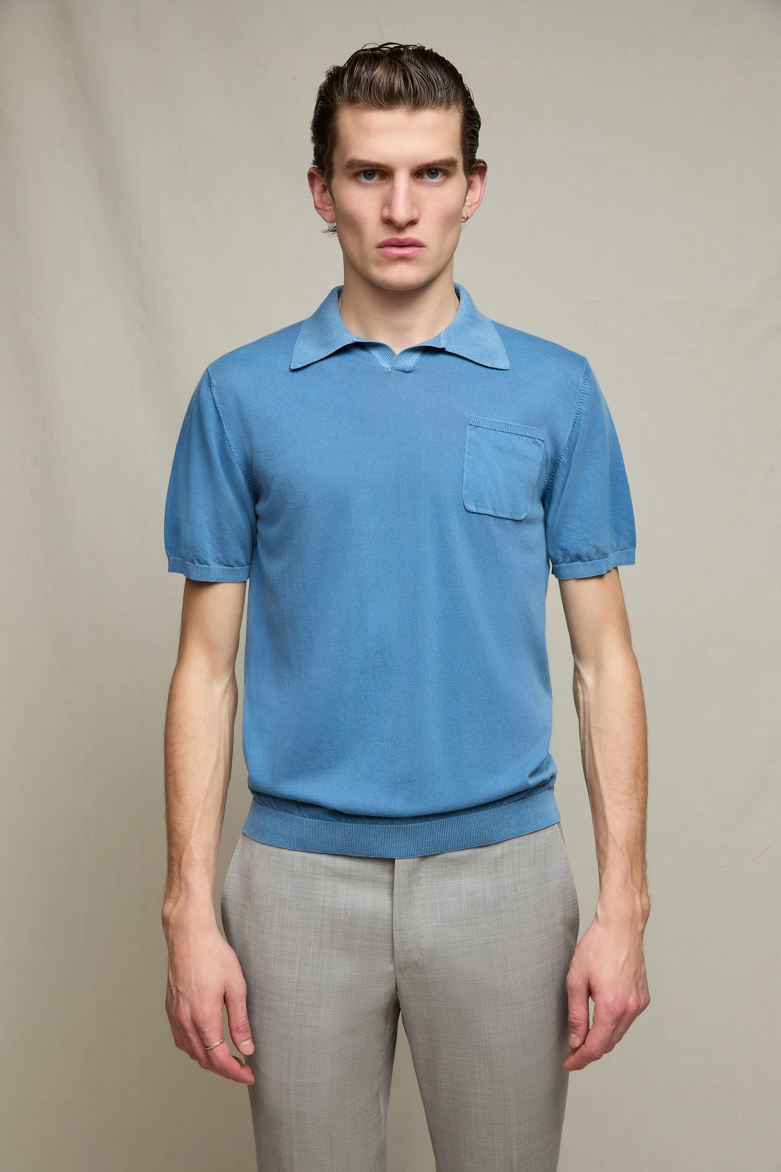 Polo In Maglia Azzurro Polvere