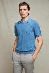 Polo in maglia azzurro polvere