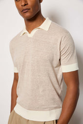 Polo Manica Corta In Lino E Cotone Beige