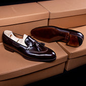Tassel Loafer With Hand Stitched Apron Short Vamp In Dark Brown
