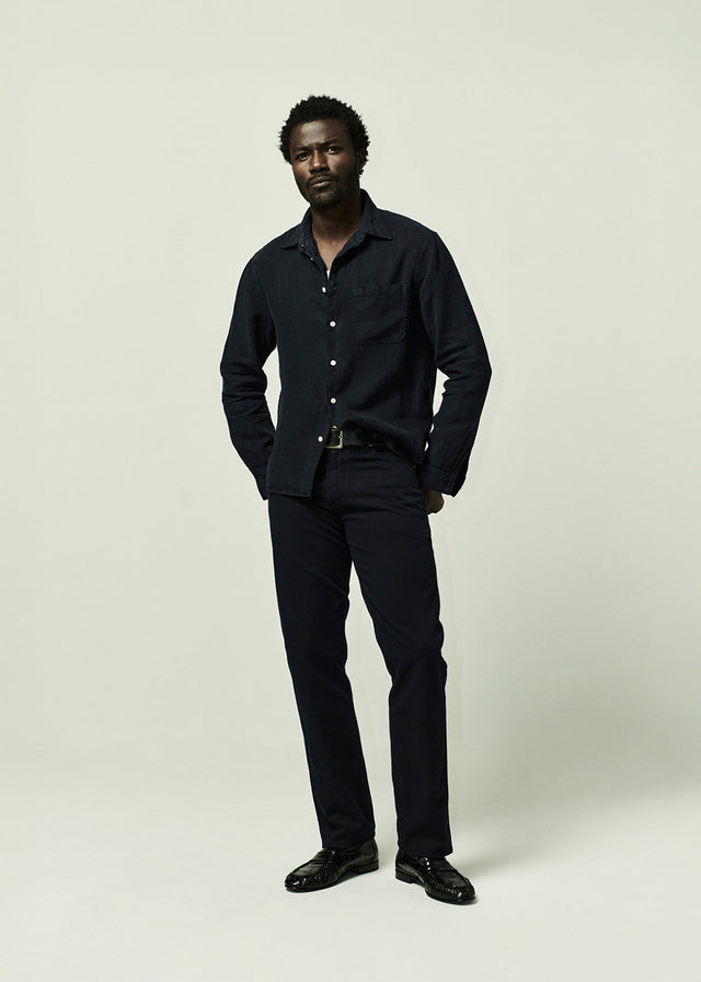 Elijah Straight Comfort Stretch Linen in Navy
