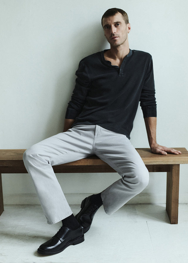 Elijah Straight Comfort Stretch Linen in Stone Grey