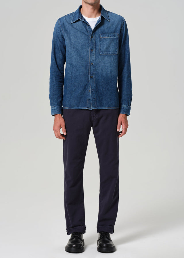 Elijah Straight Comfort Stretch Linen in Night Flight