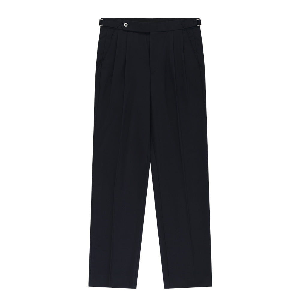 Wool Gabardine Adjust Double Pleated Relaxed Trouser