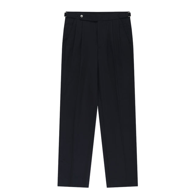 Wool Gabardine adjust Double-Pleated relaxed Trouser (Dark Navy)