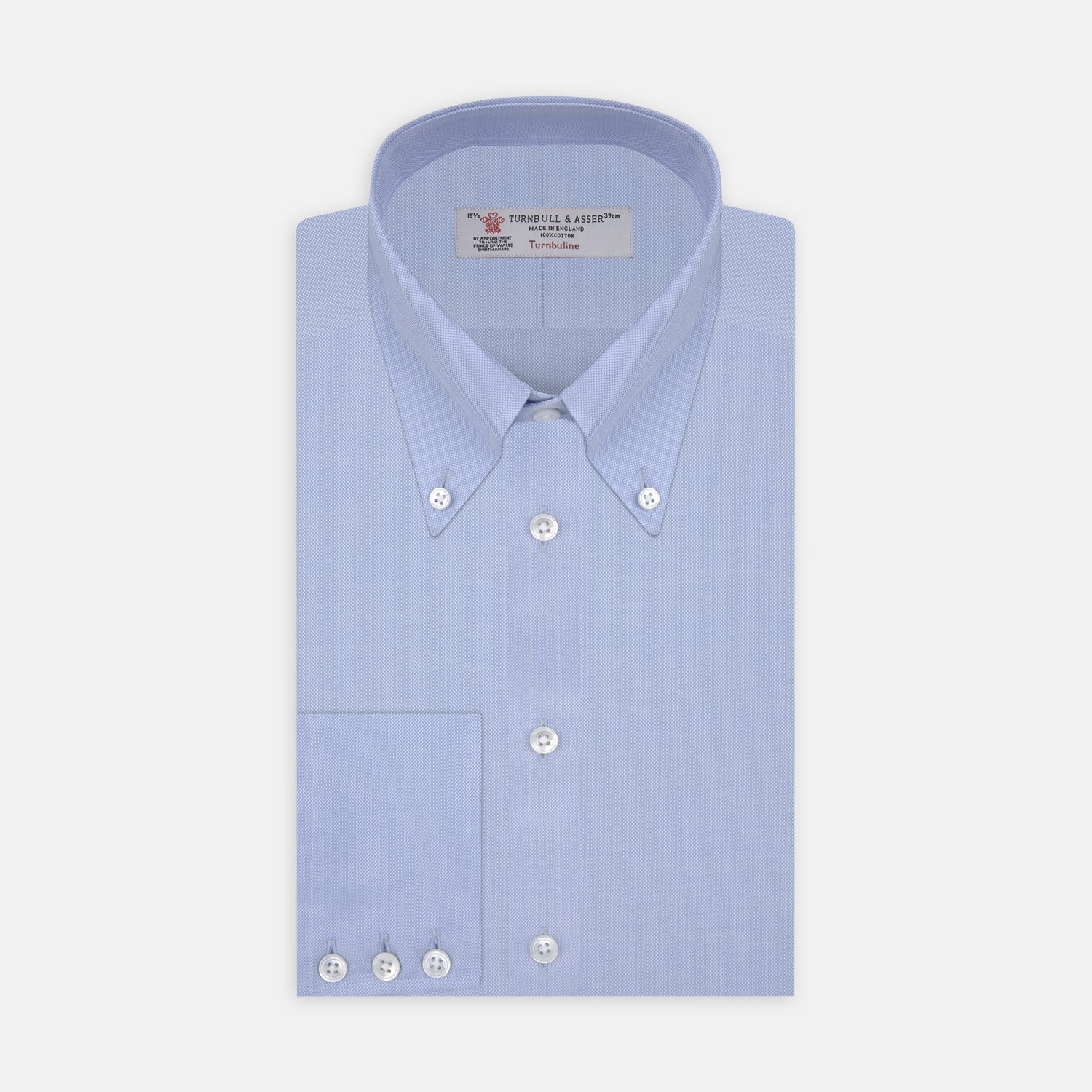 Light Blue Royal Oxford Cotton Shirt with Button-Down Collar and 3-Button Cuffs