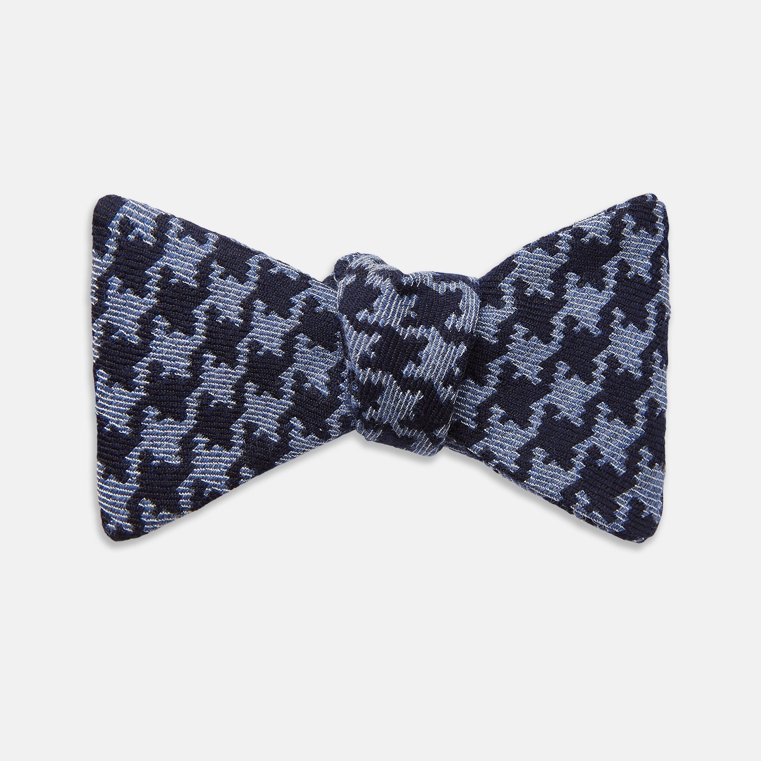 And Blue Houndstooth Wool Blend Bow Tie
