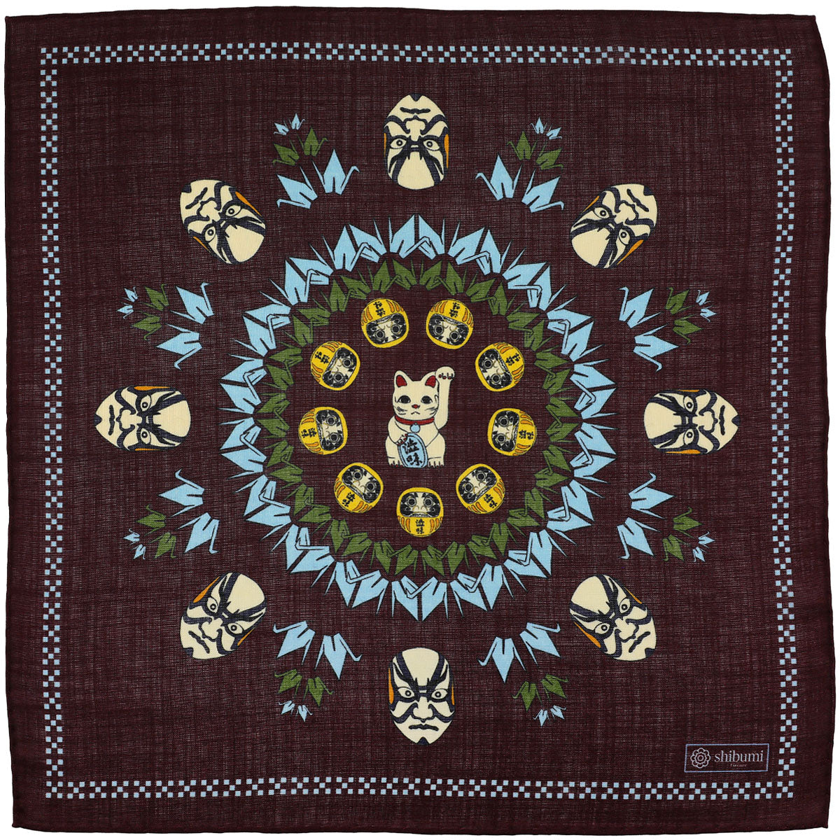 Fortune Motif Wool Silk Pocket Square 40x40cm