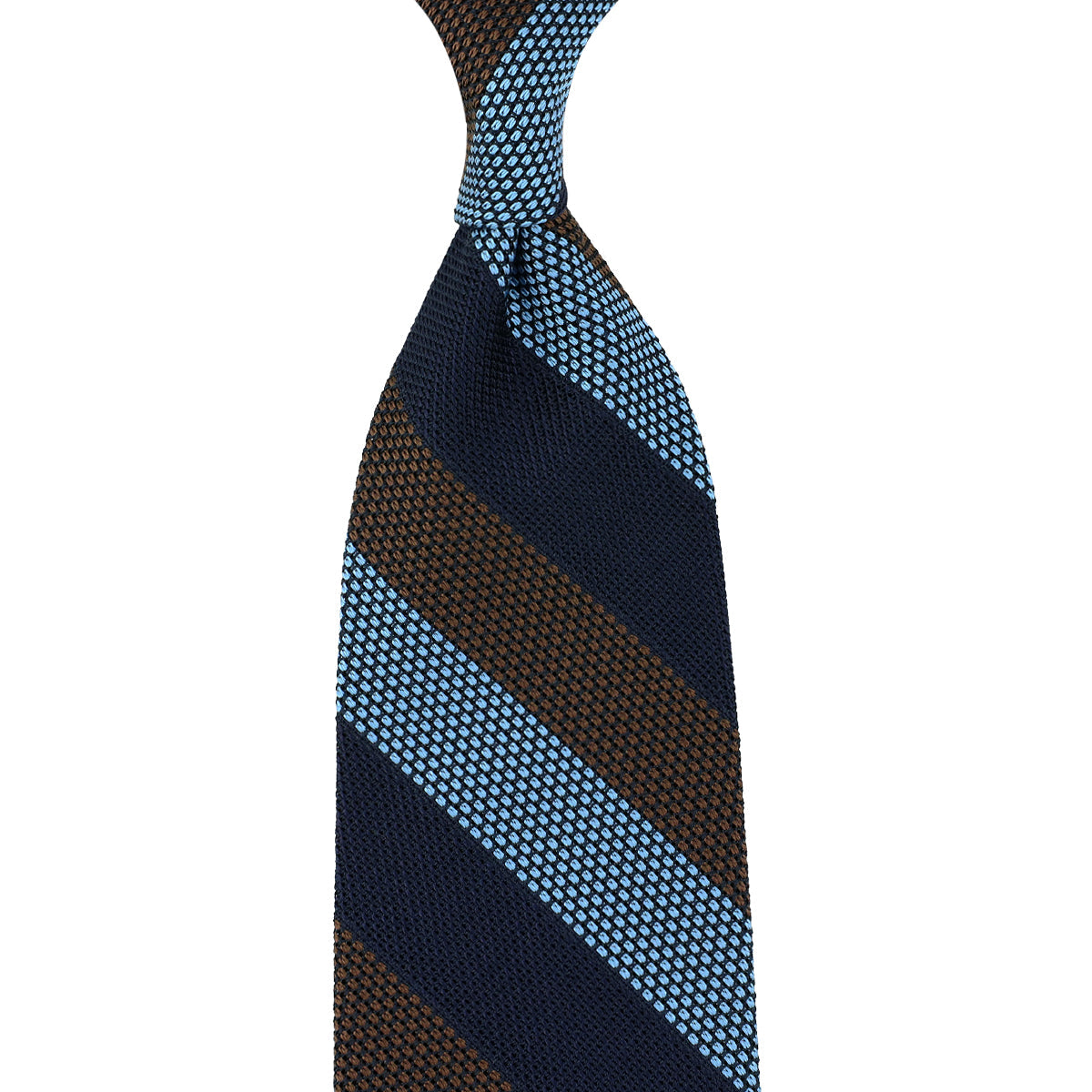 Striped Fina Grenadine Silk Tie Navy Blue